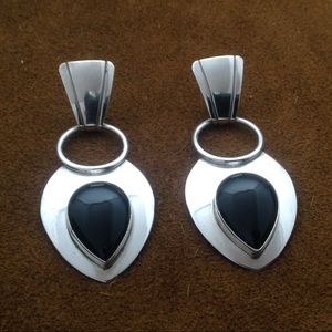 Sterling and black onyx dangle earrings
